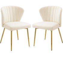 Dining Room Chairs, Set of 2, Upholstered Dining Room Chairs, Modern, Velvet, Kitchen Chair with Backrest, Ergonomic Chair with Golden Legs, Dining Room Chair for Living Room, Kitchen, Bedroom (Beige)