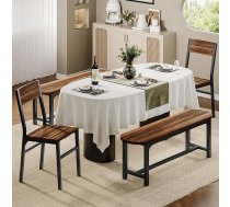 FEONASE Dining Room Chairs, Set of 4, Kitchen Chairs Made of 2 Ergonomic Chairs and 2 Benches, MDF Board and Metal Frame, Dining Table Chairs for Home, Flat or Small Spaces (Walnut)