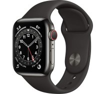 Apple Watch Series 6 (GPS + mobilais, 40 mm) Nerūsējošā tērauda korpuss, grafīts ar melnu sporta siksniņu (atjaunots)