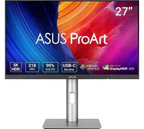 ASUS ProArt PA27JCV - 27 collu 5K profesionāls monitors - 16:9, 5120 x 2880, 10 bitu, LuxPixel AGLR, Car KVM, ergonomisks, Calman, DisplayHDR 500 - DisplayPort, HDMI, 96W USB-C, USB-C, USB-Hub, skaļrunis