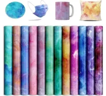 Sublimācijas tintes lapas, akvareļveida marmora sublimācijas papīrs Cricut marķieriem, Explore Joy krūzes, 12 gab./komplektā, 30,5 x 30,5 cm (zaļš, zils, violets, rozā)
