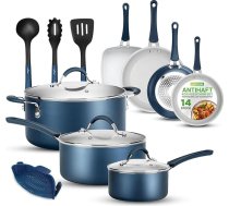 NutriChef indukcijas pannu un katlu komplekts, 14 gabali, nesatur PFOA/PFOS, neslīpo pārklājumu, gatavošanas katlu komplekts, katlu un pannu komplekti, alumīnija ar nerūsējošā tērauda malām - virtuves piederumu komplekts visām plītīm
