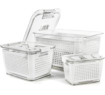 Spesh Pārtikas uzglabāšanas trauku komplekts Ledusskapja organizētājs Atkārtoti lietojamu uzglabāšanas trauku komplekts no 3 (0,5 l + 1,7 l + 4,5 l) Plastmasas ledusskapja organizatoru komplekts ar vāku un sietiņu (balts, 3 gab.)