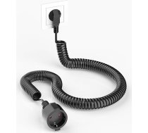 Spirālveida pagarinātājs ar zemējuma kontaktiem, no 1,05 m līdz 5 m, izstiepjams spirālveida kabelis ar zemējuma kontaktiem, (230 V/16 A), PVC pagarinātājs, IP20, melns, melns