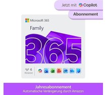 Microsoft 365 Family | 1 gads | līdz 6 personām | Office Apps mit KI | līdz 6 TB Cloudspeicher | Amazon Abonnement mit automatischer Verlängerung