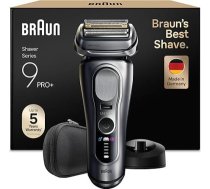 Braun Series 9 PRO+ vīriešu elektriskais skuveklis, 5+1 īpaši plāni asmeņi, elektriskais skuveklis, skuveklis ar 60 minūšu akumulatoru, uzlādes statīvs, mitrais un sausais skuveklis, ražots Vācijā, 9617si, sudraba krāsā