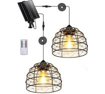 Saules piekaramā gaisma āra iekštelpām, 1 saules paneļa piederumi 2 saules gaismas ar tālvadības pulti, regulējams spilgtums, taimeris IP65, ūdensizturīgs dārza terasei, lapene, garāža, balkons