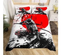Homemissing Samurai gultas veļas komplekts 135 x 200 cm Cherry Blossom gultas veļas komplekts ar rāvējslēdzēju Red Sun sega sega Japānas Ukiyoe ar 1 spilvendrānu