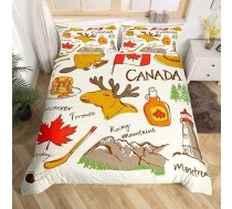 Loussiesd Kanādas karogs Gultas veļas komplekts 135 x 200 cm Elk Antlers Bērnu sega Cover Set zēniem Meitenes Maple Leaves Pattern gultas komplekts elpojošs Kanādas Elements Room Decoration sega Cover