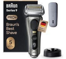 Braun Series 9 Pro+ vīriešu elektriskais skuveklis ar 5 Pro skuvekļa elementiem, garu matiņu trimmeris, skuvekļa uzlādes korpuss, PowerCase, 60 minūšu darbības laiks, ražots Vācijā, 9525s, dārgmetāls