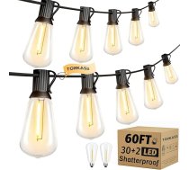 LED pasaku gaismas āra jauda 18 m - āra pasaku gaismas 60 pēdas ar āra laikapstākļu 30 + 2 ST38 spuldzes Silti balta āra pasaku gaismas balkona dārza lapene terases nojume kāzu pusei