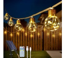 Ollny āra saules pasaku gaismas, 24 LED spuldzes 12 m, āra pasaku gaismas ar 8 režīmiem, taimeri, dimmable un atmiņas funkciju, izturīgas pret laikapstākļiem, dārza, balkona dekorēšanai, silti baltas krāsas