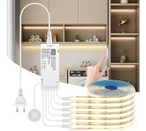12 V COB LED LED sloksne, 6 ruļļi 1 m silti balta COB LED sloksne, akustiskie paneļi LED ar skārienjutīgu un ar roku darbināmu dimmera slēdzi skapju, vitrīnu, virtuves, plauktu, vīna skapju un plauktu apgaismojumam