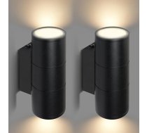 IMPTS 2 sienu lampu komplekts, iekštelpu LED sienas lampas, āra augšup un lejup gaisma, āra gaisma ar GU10 spuldzi, 3000 K, melna, alumīnija istabas lampa guļamistabai, viesistabai, dārzam, balkoniem