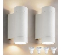 JNR āra sienas apgaismojums IP65 ūdensizturīgs sienas apgaismojums āra lampas siena ietver 4 x 5 W GU10 silti baltas gaismas spuldzes, āra apgaismojums siena uz augšu uz leju LED āra apgaismojums (2 Pack White)