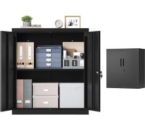 SONGMICS Metāla dokumentu skapis Uzglabāšanas skapis Biroja skapis ar 2 durvīm Tērauds 80 x 40 x 90 cm Regulējams plaukts Matēts melns OMC019BD01