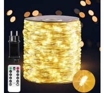 Pasaku pasaku gaismas 50M 500 LED silti balta sudraba krāsā ar tālvadības pulti - iekštelpu āra sērijas apgaismojums guļamistabai, viesistabai, terasei, lieveņiem, lieveņiem, dārzam, Ziemassvētku eglītei