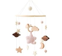 Bērnu gulta Mobile Baby Wind Chime, mobilo bērnu koka ar filca bumbiņas un mākoņi ornaments Bērnu istabas karājas gultas zvans dāvana bērnu meitenes vai zēni, grabulis rotaļlieta (rozā)