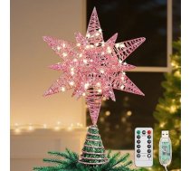Lewondr Ziemassvētku eglītes zvaigzne, 3D sešstūra LED lampa, Ziemassvētku eglītes zvaigzne ar taimeri/8 gaismas režīmi, USB tālvadības pults, Ziemassvētku rotājums, Ziemassvētku eglīte, zvaigzne, silta gaisma, rozā krāsā