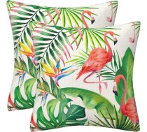 2 spilvenu pārvalku komplekts, 50 x 50 cm, tropu lapas, palmu zari, rozā flamingo, dekoratīvie spilveni, dīvāna spilveni, pavasara vasaras spilvenu pārvalki dīvānam, viesistabai, dīvāna spilvens