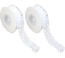 2 ruļļi 22 m, 3 cm plata mežģīņu lenta balta, mežģīņu apdares balta, dekoratīvā lenta kāzām, lenta amatniecībai, šūšanai, dāvanu iesaiņošanai, floristikai, DIY dekorēšanai, galda dekorēšanai