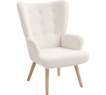 HOMCOM Lounge Chair Terrycloth Modern Upholstered Armchair with Wooden Legs Armrests and Ergonomic Backrest for Dining Room Living Room Bedroom Office Beige