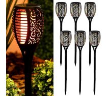 LUMILED dārza lāpu saules enerģijas komplekts, 6 gab. 50 cm garas LED lāpas ar zemes pīķi, liesmas efekts, IP44, pret laikapstākļiem izturīgas dārza saules enerģijas lāpas, LED dārza lampas ar liesmas efektu, saules enerģijas lampas ar liesm