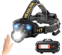 BORUIT T701A LED galvas lukturis ar uzlādējamu bateriju un regulējamo gaismas staru, aprīkots ar kustības sensoru, 9 gaismas režīmiem un 90° leņķa regulēšanas iespēju, IPX4 ūdensizturīgs galvas lukturis, piemērots kempingam, darbam un mak