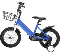 14 collu bērnu velosipēds, bērnu velosipēds no 3 gadu vecuma, bērnu velosipēds ar divkāršajām bremzēm, 35 kg celtspēju un regulējamu sēdekli, grozu un palīgritentiņiem, bērnu velosipēds zēniem un meitenēm (zils)