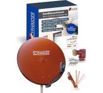SCHWAIGER satelīta antenas komplekts - 88 cm diametra alumīnija ofseta antena sarkanā krāsā - ietilpst četru kanālu LNB 4-Way - digitālā HD un 4K uztveršana - integrēta kabeļu rokasgrāmata un izturība pret laika apstākļiem