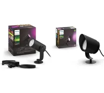 Philips Hue White & Colour Ambiance Lily Garden Spotlight 1 Black 350 lm Base Set & White & Colour Ambiance Lily XL Garden Spotlight Black 950 lm Base Set, aptumšojams, līdz 16 miljoniem krāsu
