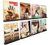 8 vinila plašu sienas stiprinājumu komplekts, koka vinila turētājs, vinila plauktu turētājs pie sienas, vinila sienas stiprinājums, plašu, CD, fotoalbumu un kolekciju izvietošanai (melns)