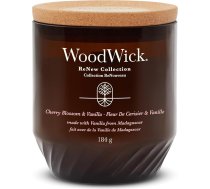 WoodWick ReNew aromātiskā svece ar plaukstošu daktu | Vidēja izmēra svece ķiršu ziedu un vaniļas krāsā | Sojas un kokosriekstu vaska maisījums | Pārstrādāti materiāli | Ideāla dāvana sievietēm