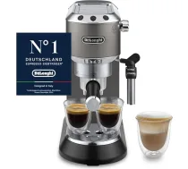 De'Longhi Dedica Style - Perfetto Compact Portafilter Espresso automāts ar pogām, manuāla piena putotāja Espresso un Kapučīno, piemērots ESE spilventiņiem, 15 cm plats, titāna krāsā (EC685.TB)