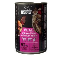 Super Beno - konservi suņiem gabaliņi ar teļa gaļu, mājputnu aknām, sirdīm mērcē 415 g