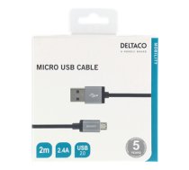 USB sinchronizavimo / įkrovimo kabelis, pintas, USB-A ma - USB Micro B ma, 2m, 2.4A, USB 2.0 DELTACO juodas / MICRO-113F|MICRO-113F