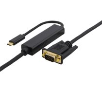 DELTACO USB-C - VGA kabelis, 2m, USB-C, VGA, QWXGA 2048x1152 in 60Hz, DP 1.2 Alt mode, black / USBC-1087-K|USBC-1087-K