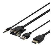DELTACO VGA su audio - HDMI kabelis, VGA / HDMI / USB / 3.5mm, 1920x1080 60Hz, 2m, juodas / VGA-HDMI17|VGA-HDMI17