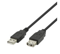 USB ilginimo kabelis DELTACO USB-A male - USB-A female, 2m, juodas / USB2-12S-K / R00140002|R00140002