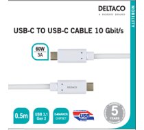 USB-C į USB-C kabelis 10 Gbit/s 0.5m, 60W, 3A DELTACO baltas / USBC-1126M|USBC-1126M