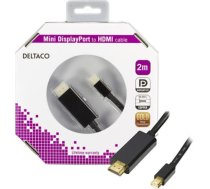 DELTACO mini DisplayPort - HDMI kabelis, Full HD @ 60Hz, 2m, DP-HDMI204-K|DP-HDMI204-K