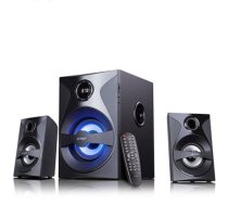 F&D F380X 2.1 Multimedia Speakers, 54W RMS (13Wx2+28W), 2x3'' Satellites + 5.25'' Subwoofer, BT 5.0/NFC/AUX/USB/FM/SD card reader/Multi-color LED/LED Display/Remote     Control/Wooden/Black|F380X