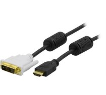 DELTACO kabelis HDMI į DVI , Full HD 60Hz, 19 pin ha - DVI-D Single Link ha, 1m, juoda/balta / HDMI-110|HDMI-110