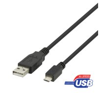 USB 2.0 Micro B kabelis DELTACO 2.4A, 1m, juodas / USB-301S-K / R00140008|R00140008