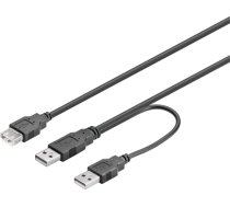 USB maitinimo kabelis DELTACO Y 2xType A ha, 1xType A female, 0.3m, juodas / USB2-16|USB2-16