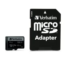 Verbatim 47044 Pro U3 Micro SDXC Atminties kortelė 128GB + microSD į SD Adapteris|47044