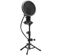 LORGAR Voicer 721, Gaming Microphone, Black, USB condenser microphone with tripod stand and pop filter, including 1 microphone, 1 metal tripod, 1 plastic shock mount, 1 windscreen cap, 2m     USB Type C cable, 1 pop filter, 1 tripod mount ring, 154.6x56.1mm|LRG-CMT721