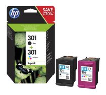 HP 301 2-pack Black/Tri-Color Ink Cartridges, 190/165 pages, for Deskjet 1510, 3055A, Officejet 2622|N9J72AE