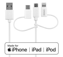 Kabelis DELTACO USB-C / Micro USB / Lightning į USB-A, 1m, Apple C189 chipsetm FSC ženklinta pakuotė, baltas / IPLH-441|IPLH-441