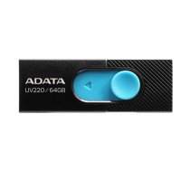 ADATA | USB Flash Drive | UV220 | 64 GB | USB 2.0 | Black/Blue|AUV220-64G-RBKBL